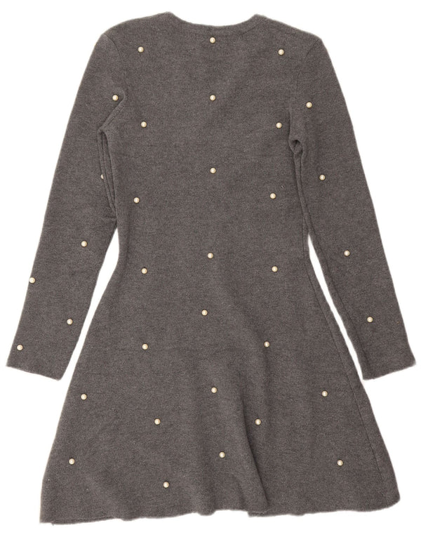 Abito maglione a maniche lunghe da donna Zara UK 12 Viscosa maculata grigio medio