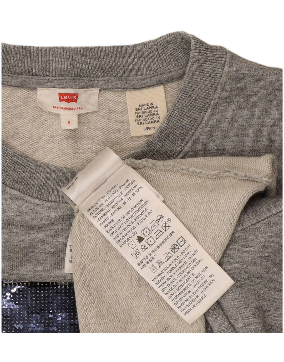 Levi's Donna Crop Oversize Felpa Maglione UK 10 Piccolo Cotone Grigio