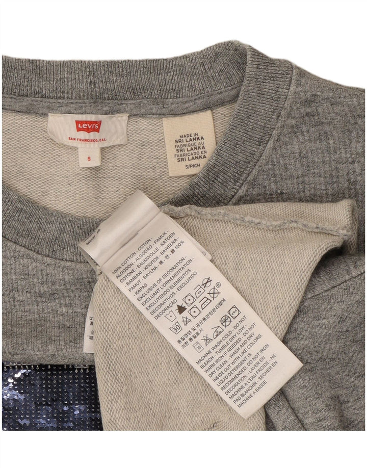 Levi's Donna Crop Oversize Felpa Maglione UK 10 Piccolo Cotone Grigio