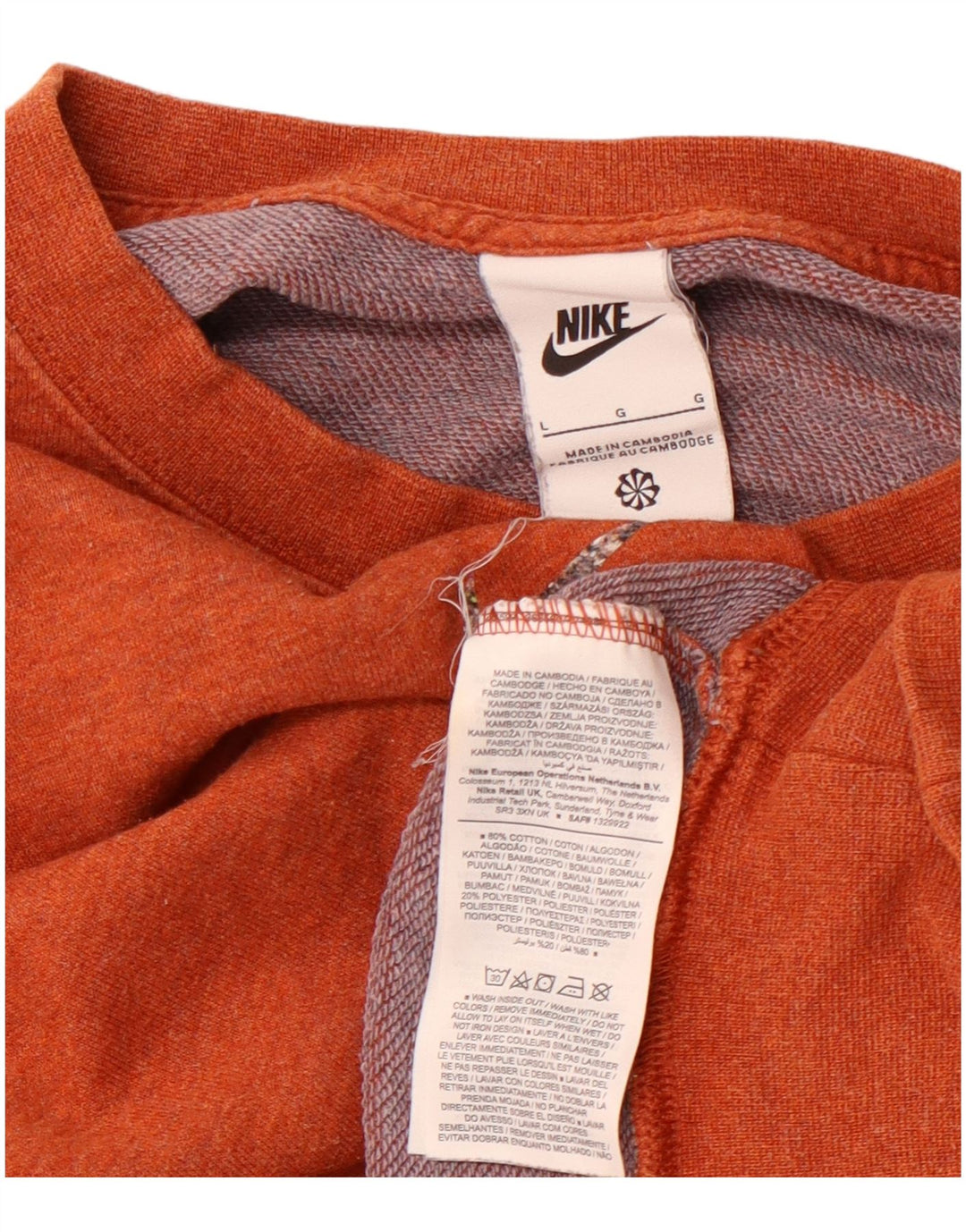 NIKE Felpa corta oversize da donna, maglione UK 16 grande cotone arancione