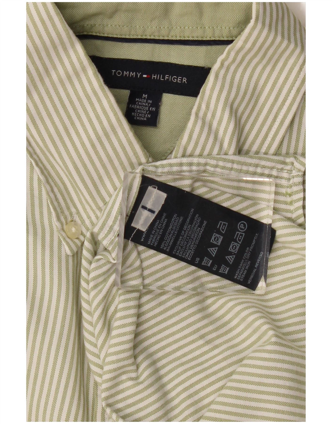 TOMMY HILFIGER Camicia da uomo in cotone gessato medio kaki