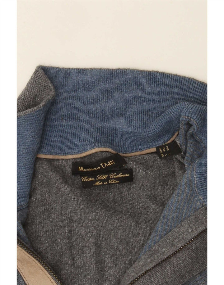Massimo Dutti Maglione da uomo con zip e collo grande in cotone color block grigio