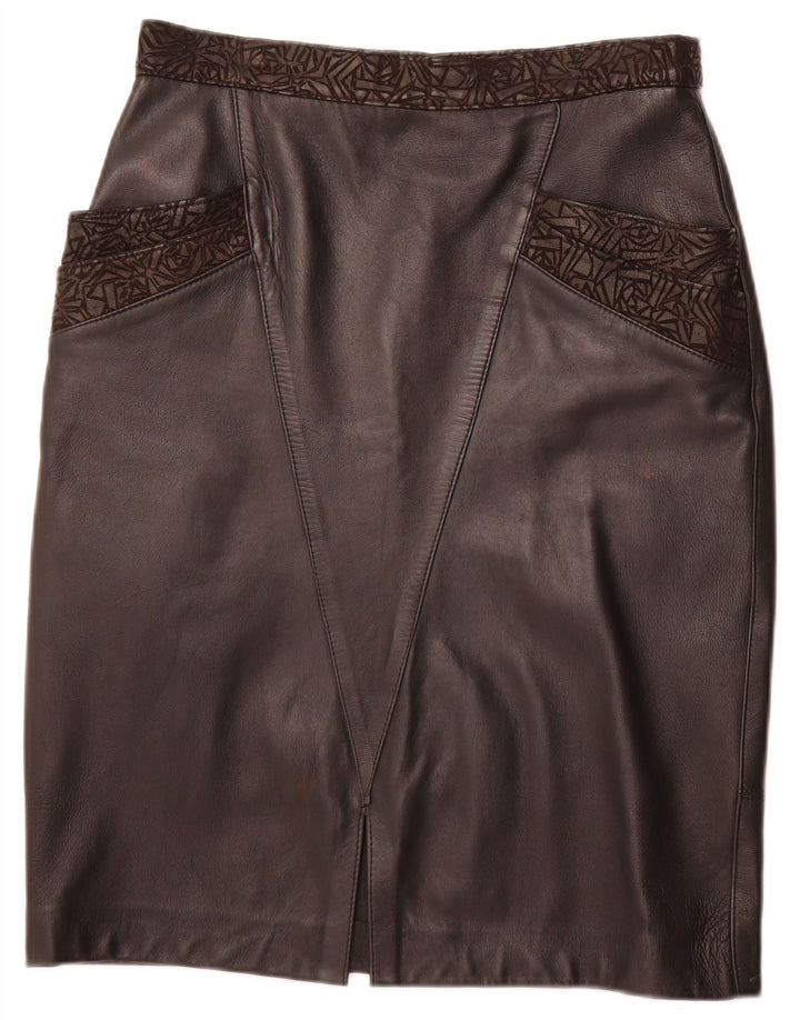 Gonna in pelle da donna VINTAGE W30 in pelle geometrica nera media