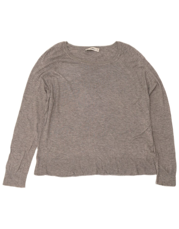 Top Blusa Donna Zara UK 14 Large Viscosa Grigia