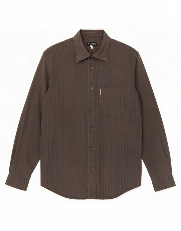 Camicia Armani Jeans Uomo XL Cotone Rigato Grigio