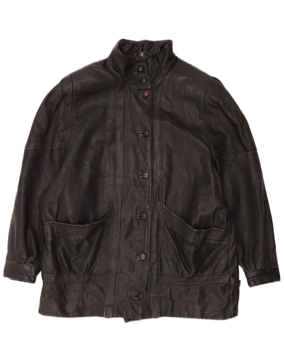 Giacca in pelle oversize da donna vintage EU 46 XL in pelle nera