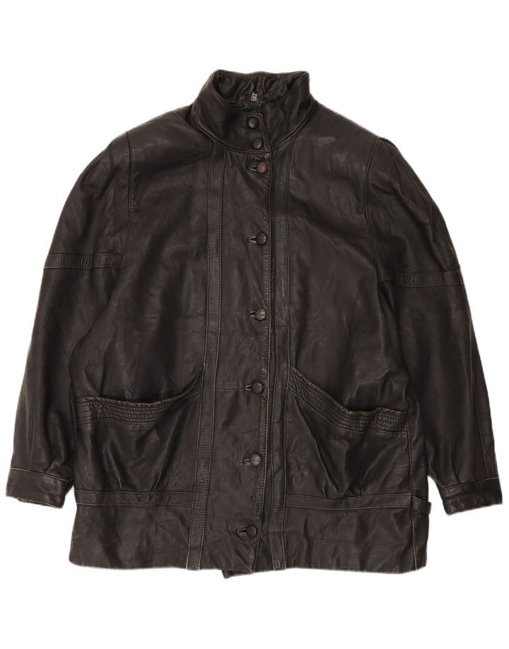 Giacca in pelle oversize da donna vintage EU 46 XL in pelle nera