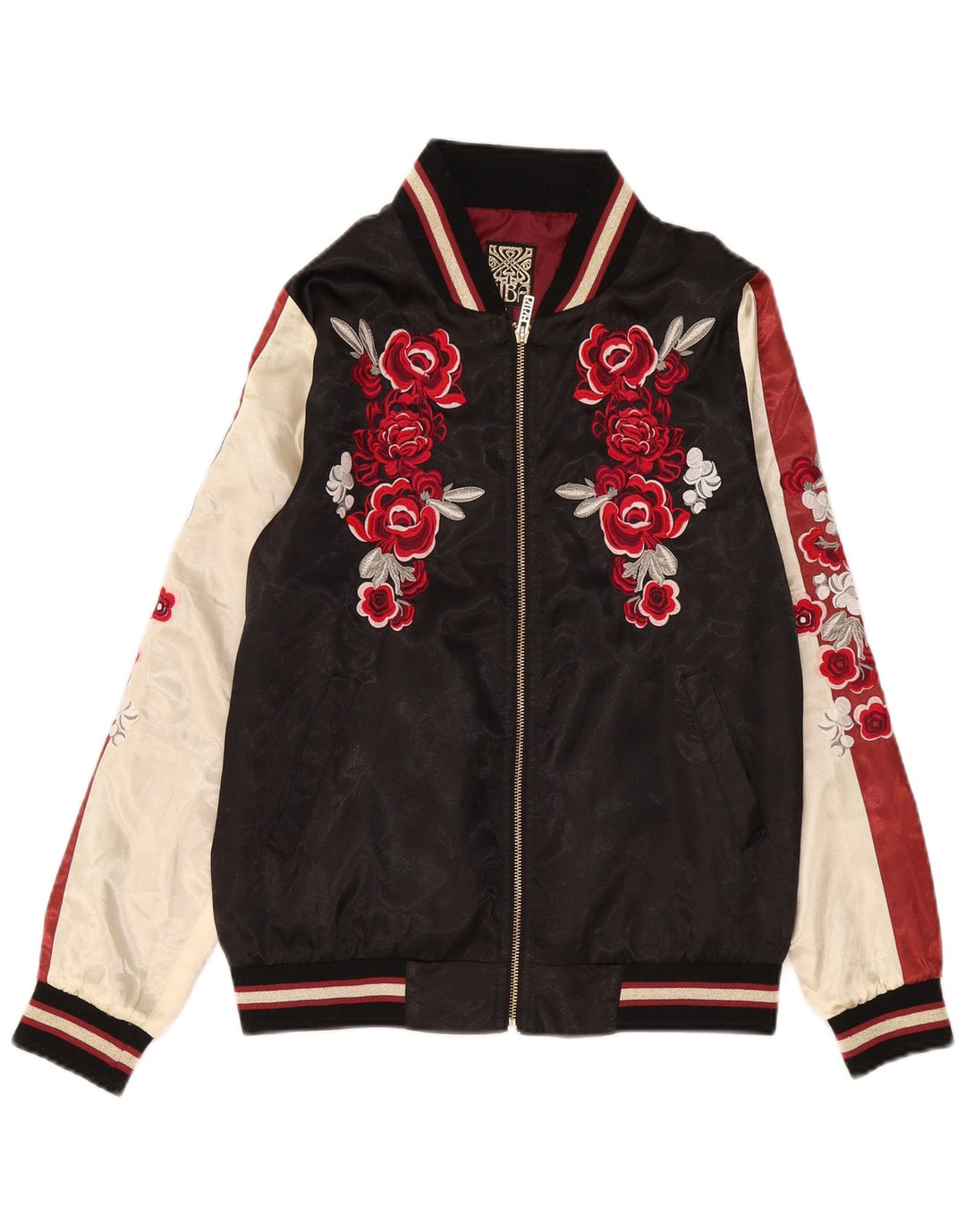 Giubbotto bomber grafico da donna Biba UK 8 piccolo poliestere floreale nero