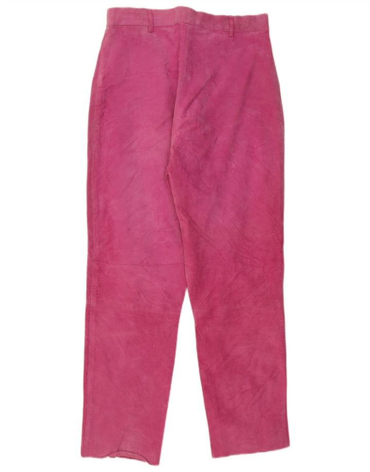 Pantaloni dritti in pelle scamosciata da donna VINTAGE UK 16 Large W30 L29 Pelle rosa