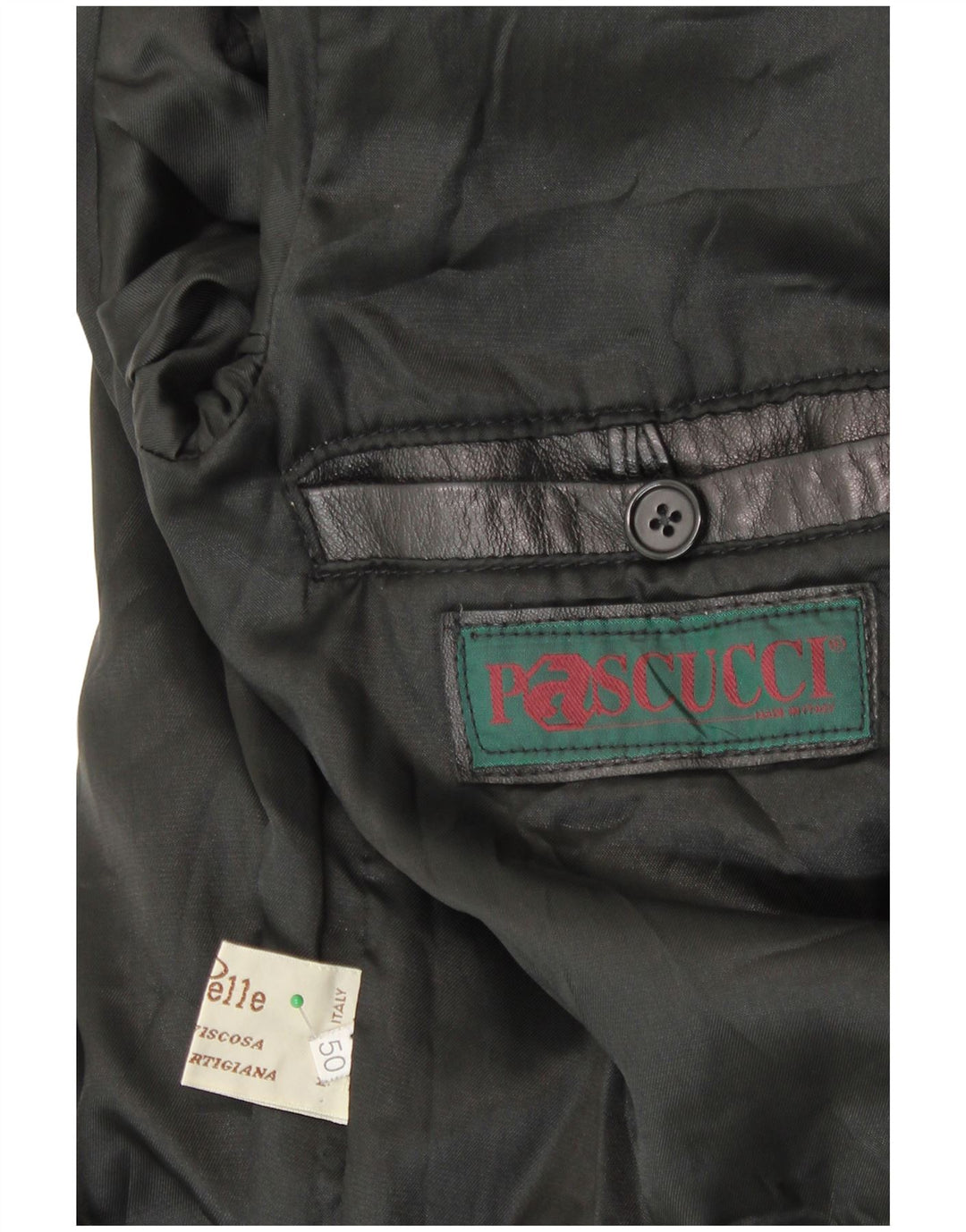 PASCUCCI Cappotto Uomo in Pelle Doppio Petto IT 50 Large Pelle Nera