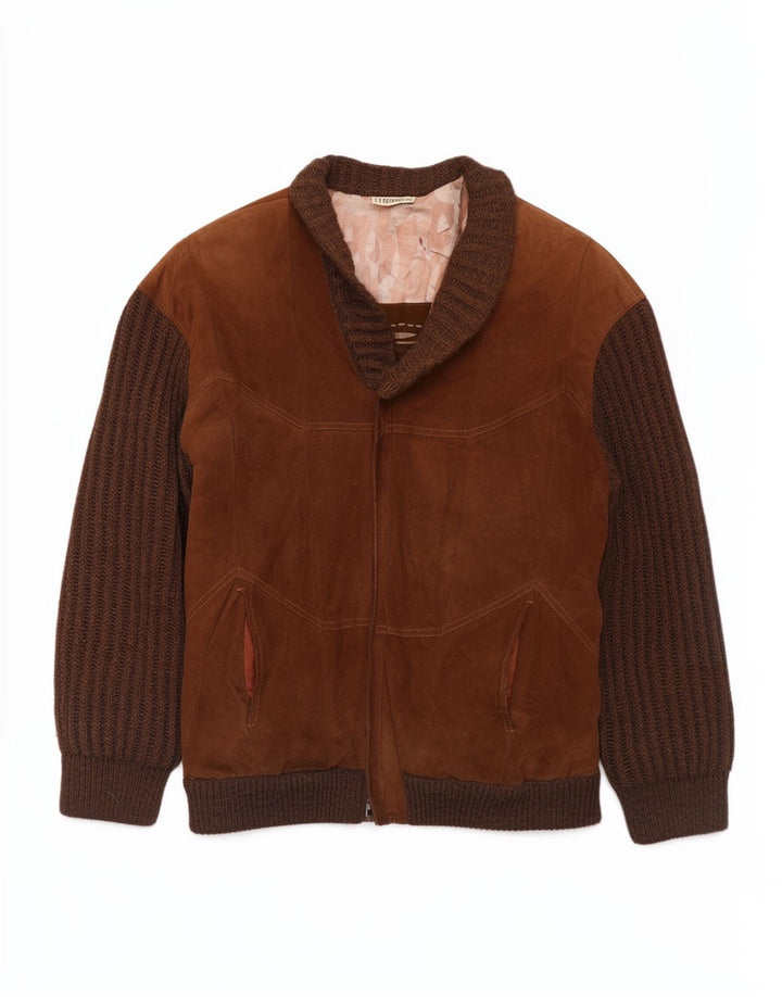 Giacca in pelle scamosciata da uomo Bizzarro IT 50 Large Marrone Colourblock