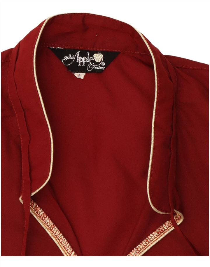 Top camicetta a maniche lunghe da donna vintage UK 16 grande poliestere bordeaux
