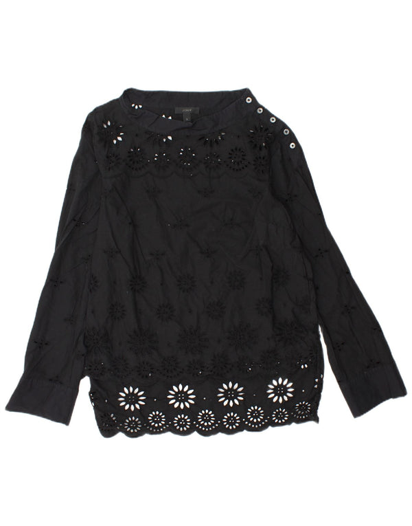 J. CREW Camicetta a maniche lunghe da donna Top US 2 XS Cotone floreale nero