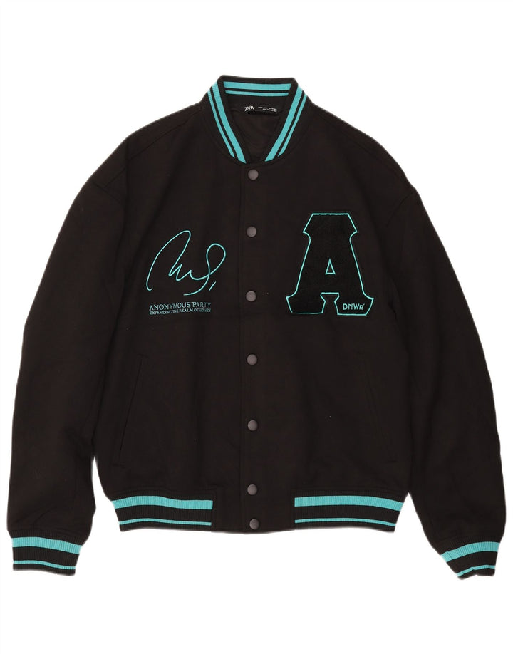 Giacca Varsity grafica da uomo Zara UK 38 poliestere nero medio
