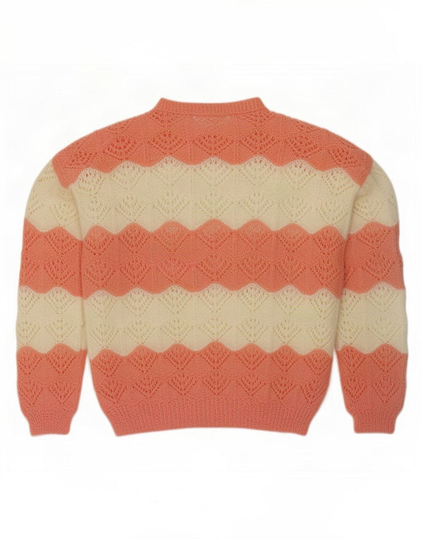 Maglione vintage da donna con scollo a barca UK 16 a righe grandi rosa