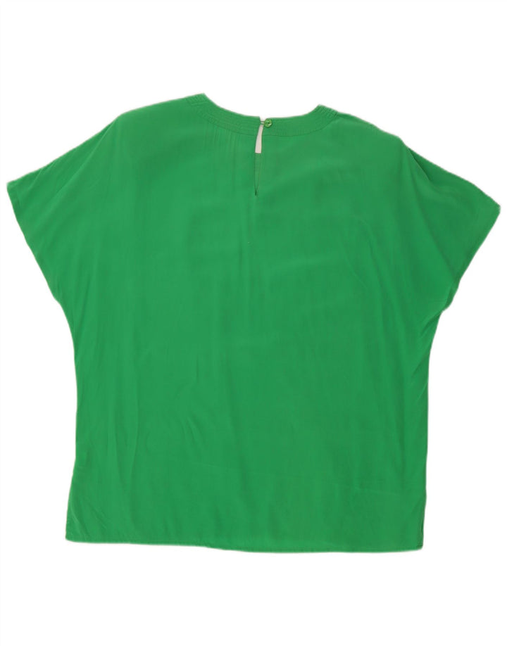 Top camicetta da donna vintage UK 16 grande seta verde