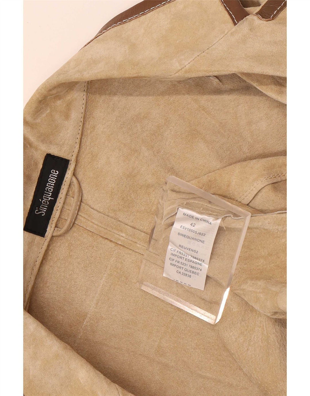 Giacca bolero in pelle scamosciata da donna con maniche a 3/4 Sinequanone IT 42 Beige medio