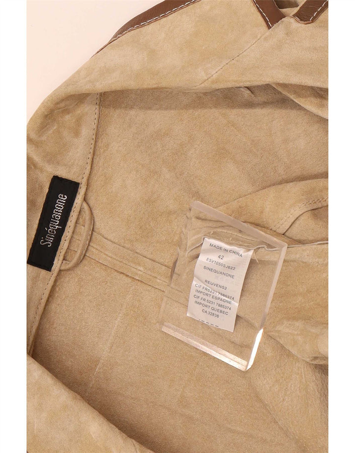 Giacca bolero in pelle scamosciata da donna con maniche a 3/4 Sinequanone IT 42 Beige medio
