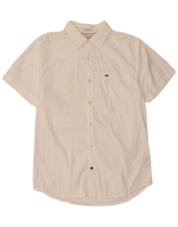 Camicia slim fit a maniche corte da uomo Tommy Hilfiger in cotone bianco medio
