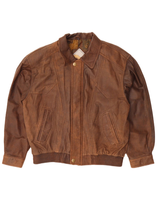 Vintage Mens Leather Jacket IT 52 XL Brown