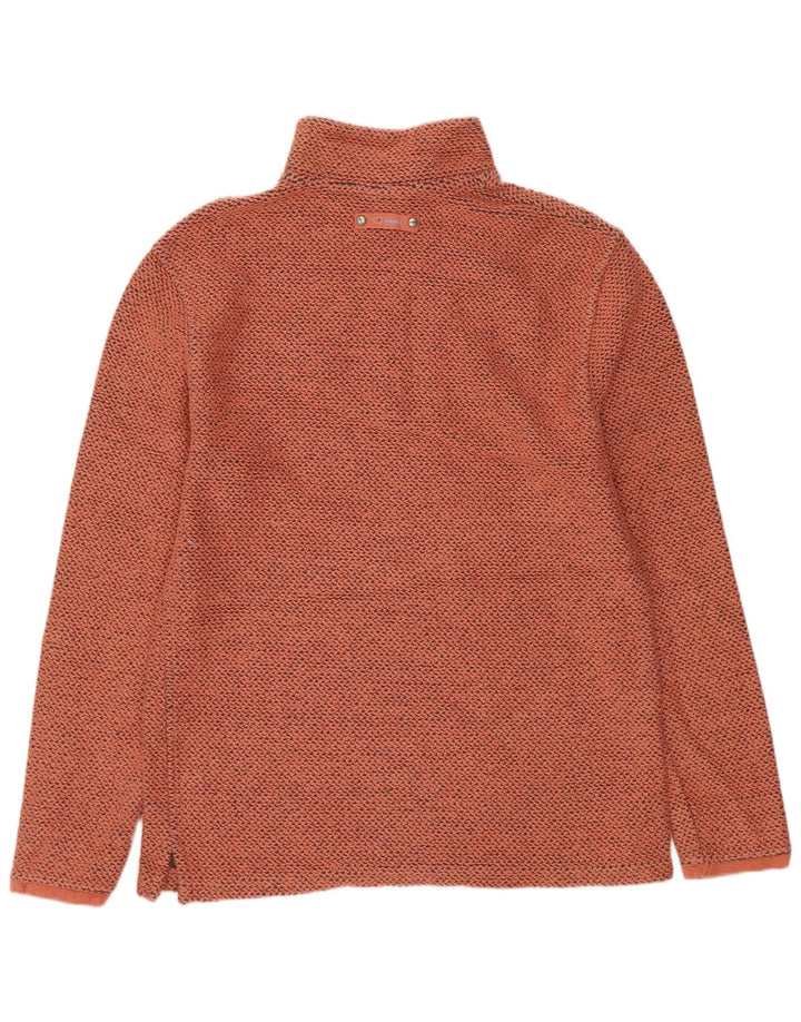 Felpa da uomo con collo con zip Weird Fish, piccola, in cotone chiazzato arancione