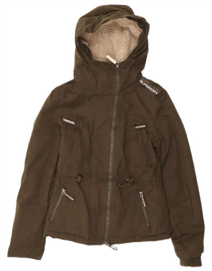 Giacca da donna con cappuccio The Windparka Superdry UK 6 XS verde poliestere