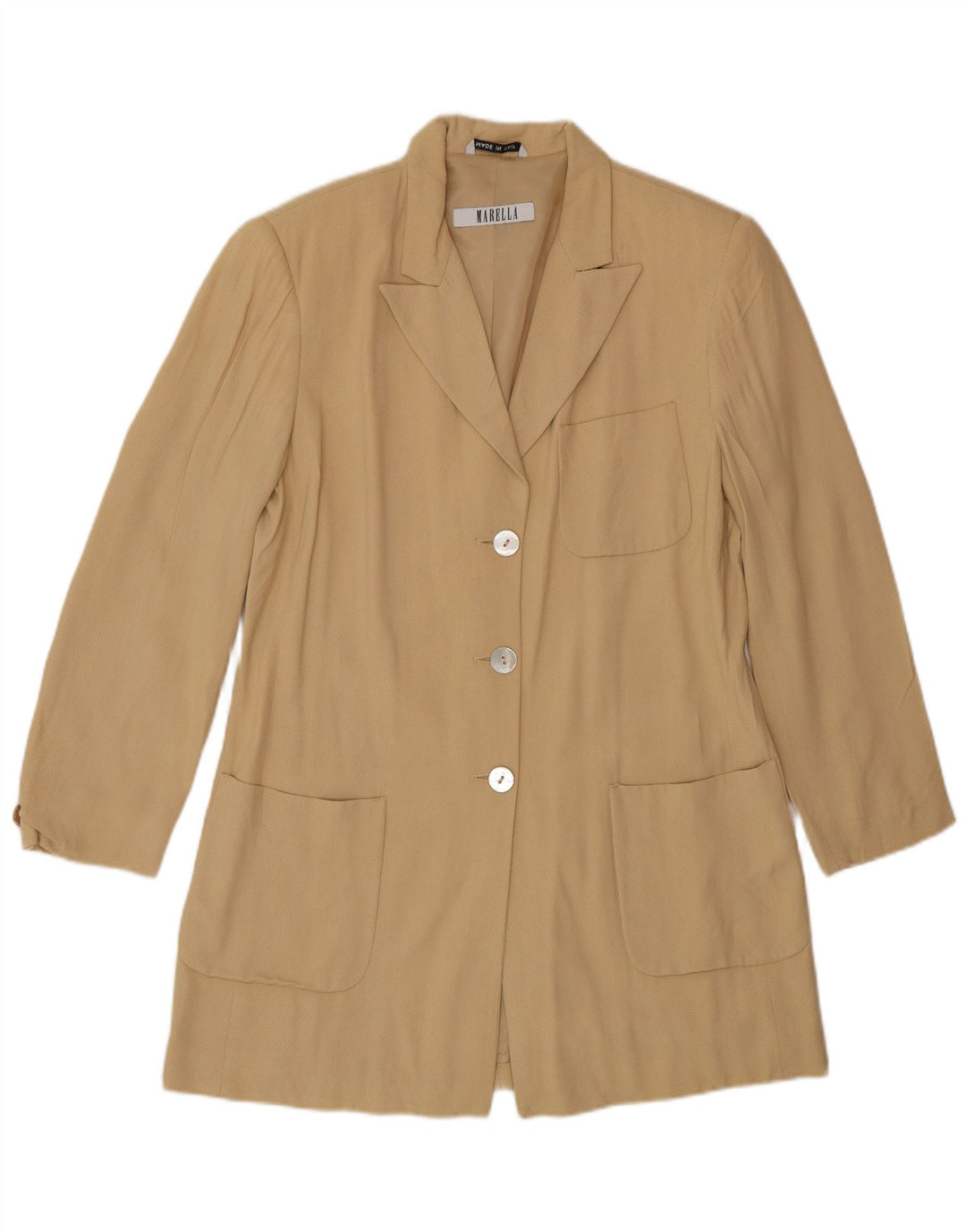 Giacca blazer a 3 bottoni lunga da donna Marella UK 12 Viscosa beige medio