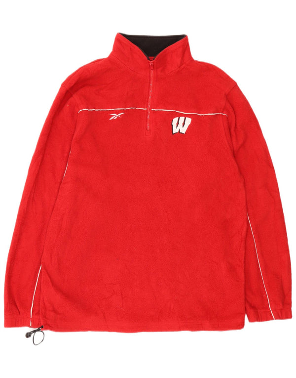 Maglione in pile Reebok Wisconsin Zip Neck da uomo, grande, in poliestere rosso