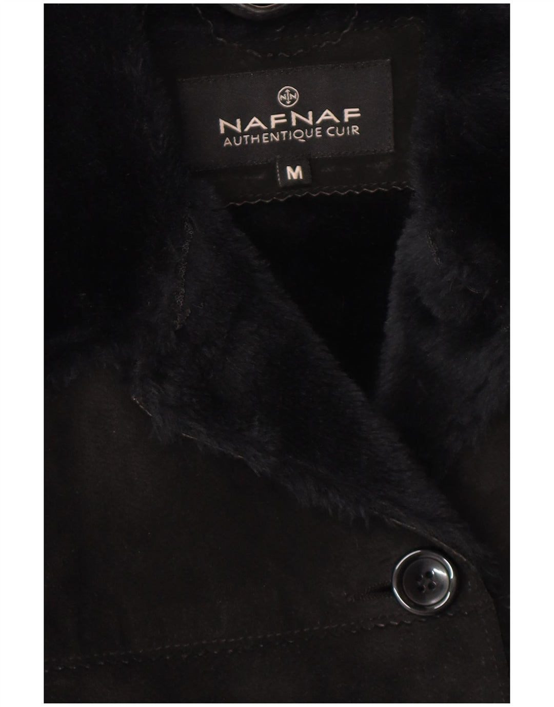 Naf Naf Cappotto da donna in pelle scamosciata Sherpa UK 12 medio in pelle nera invernale