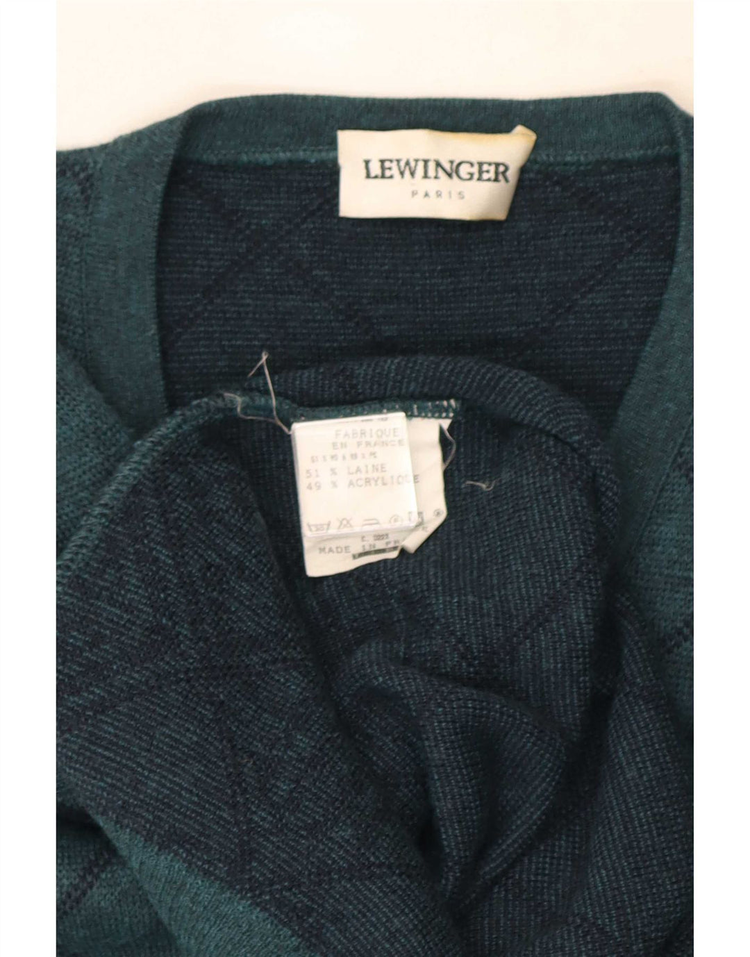 Maglione da uomo con scollo a V Lewinger Lana geometrica verde medio