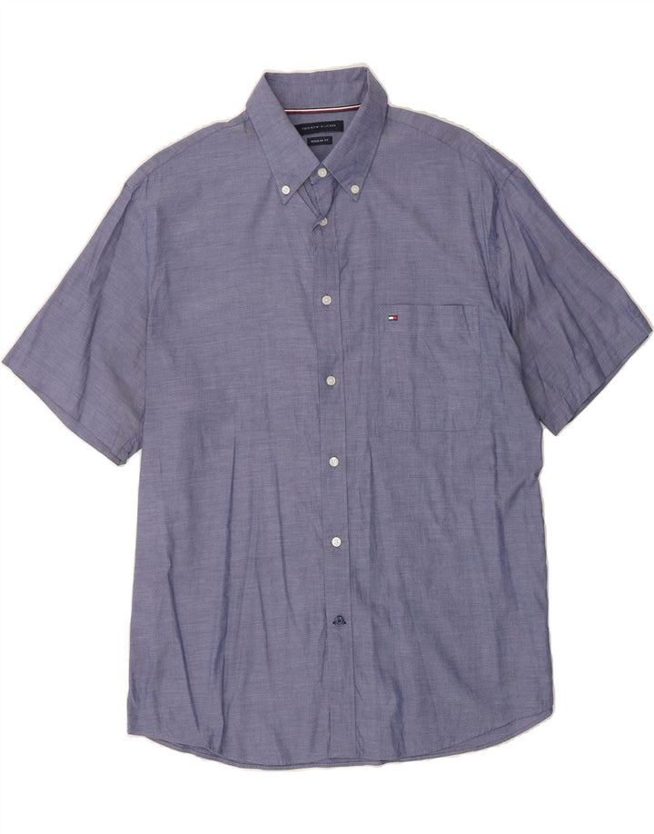 TOMMY HILFIGER Mens Regular Fit Short Sleeve Shirt Size 16 Large Blue Vintage Tommy Hilfiger and Second-Hand Tommy Hilfiger from Messina Hembry 