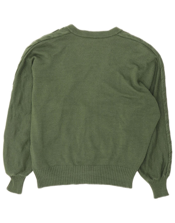 Maglione cardigan da donna vintage UK 16 grande cotone kaki