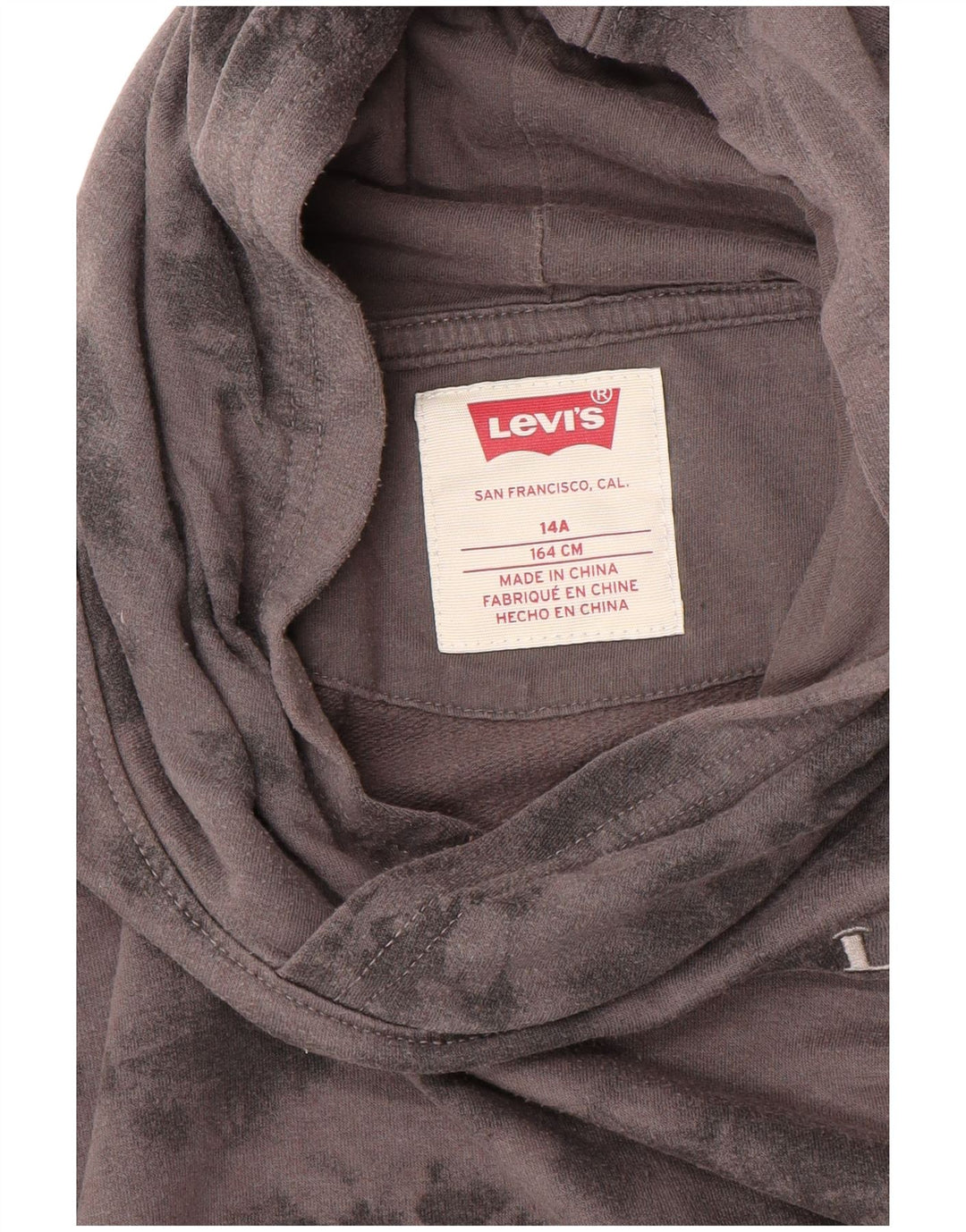 LEVI'S Boys Hoodie Jumper 13-14 Years Grey Tie Dye