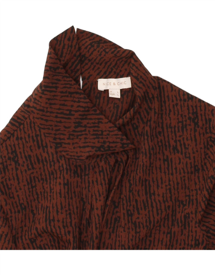 NICE & CHIC Womens Blouse Top UK 14 Large Brown Striped Vintage Nice & Chic and Second-Hand Nice & Chic from Messina Hembry 