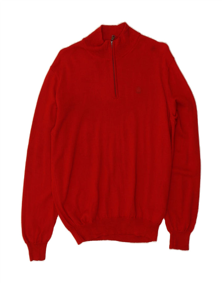 MARINA YACHTING Mens Zip Neck Jumper Sweater Large Red Virgin Wool Vintage Marina Yachting and Second-Hand Marina Yachting from Messina Hembry 