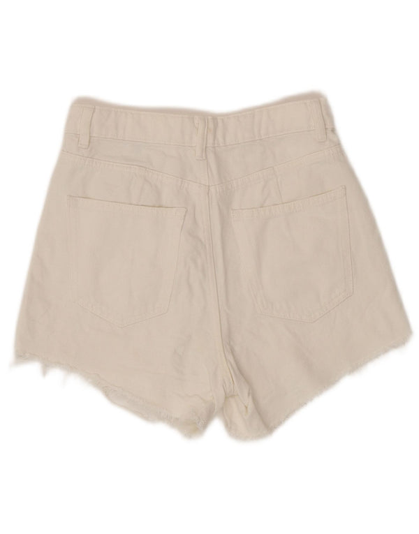 Pantaloncini di jeans a vita alta mamma Marks & Spencer da donna UK 8 piccoli W26 bianchi