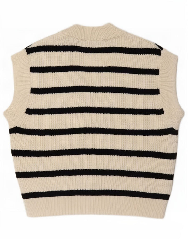 Canottiera da donna Zara UK 14 Poliestere a righe bianco sporco medio