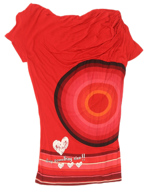 Desigual Camicetta grafica da donna Top UK 12 Medio Rosso geometrico