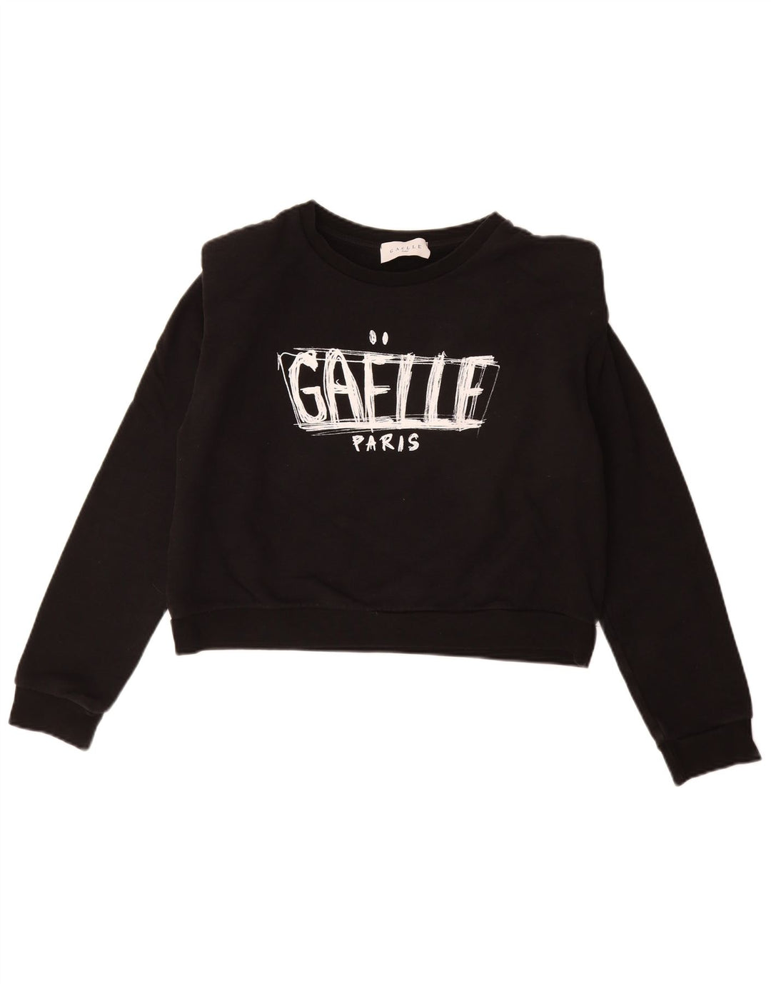 Felpa grafica corta da donna Gaelle, maglione, UK 14, grande, nera
