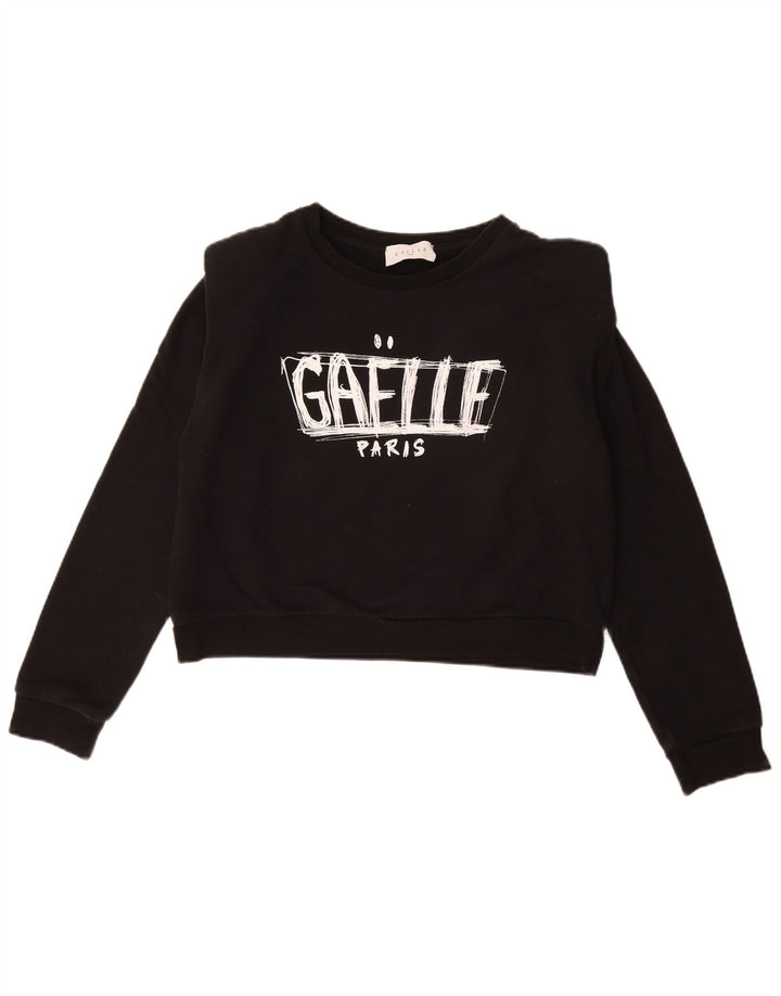 Felpa grafica corta da donna Gaelle, maglione, UK 14, grande, nera