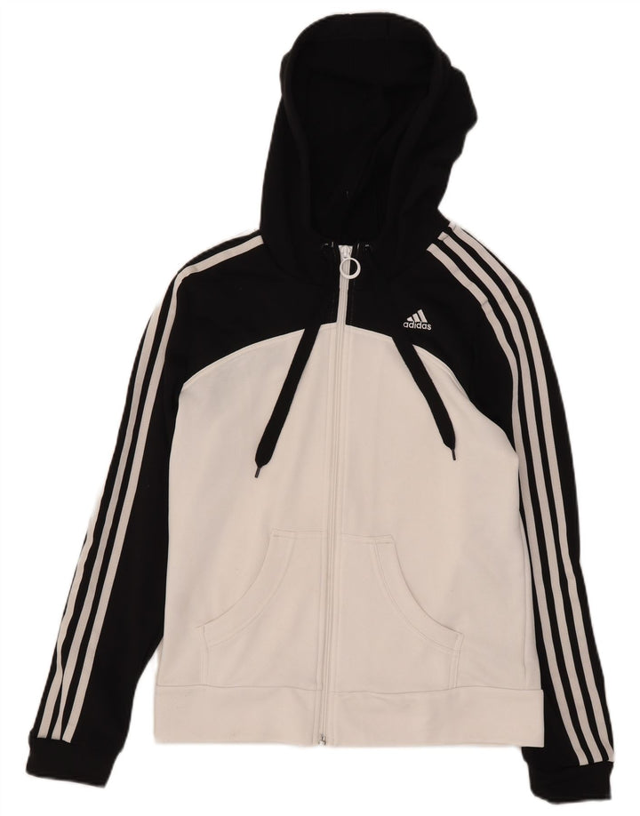 Maglione con cappuccio e zip da donna Adidas UK 16 Large Bianco Colourblock Poliestere