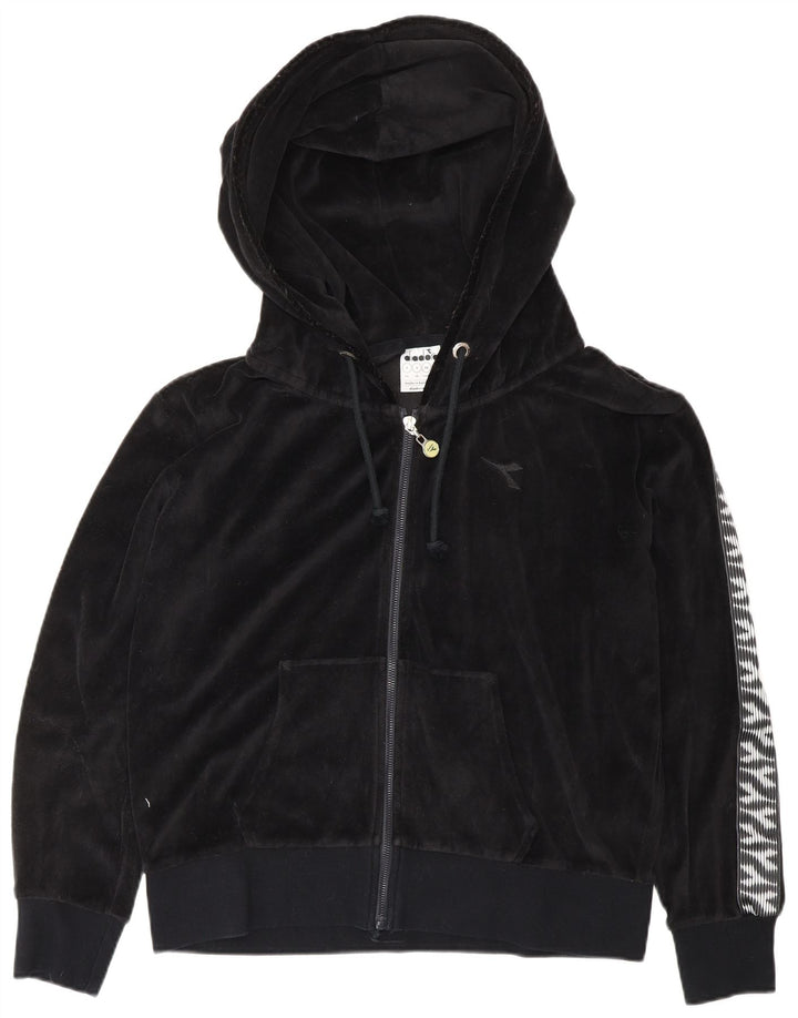 DIADORA Tuta intera oversize da donna in velluto UK 10 Small Nera