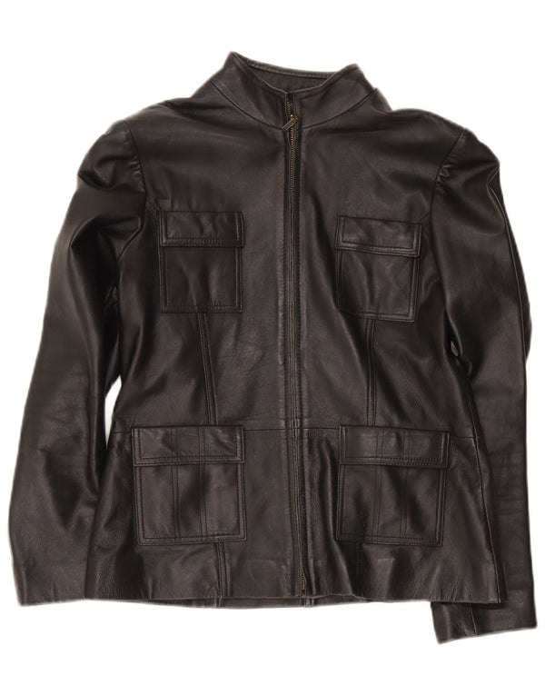 Giacca in pelle militare da donna Helium UK 14 media nera