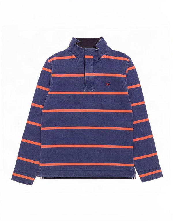 Crew Clothing Felpa da uomo con collo con zip, maglione, cotone a righe blu medio