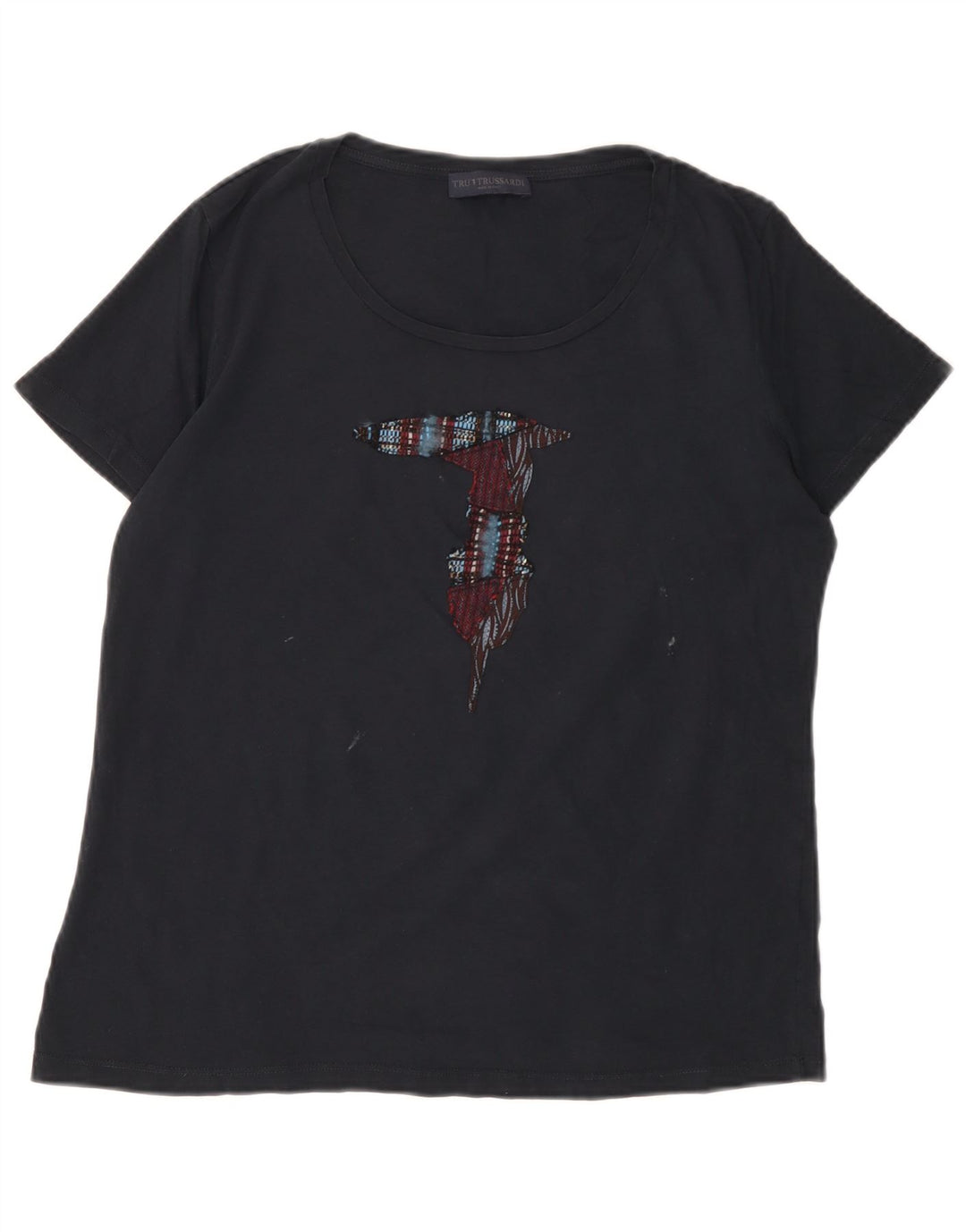 TRUSSARDI T-shirt grafica da donna Top UK 16 Large in cotone nero