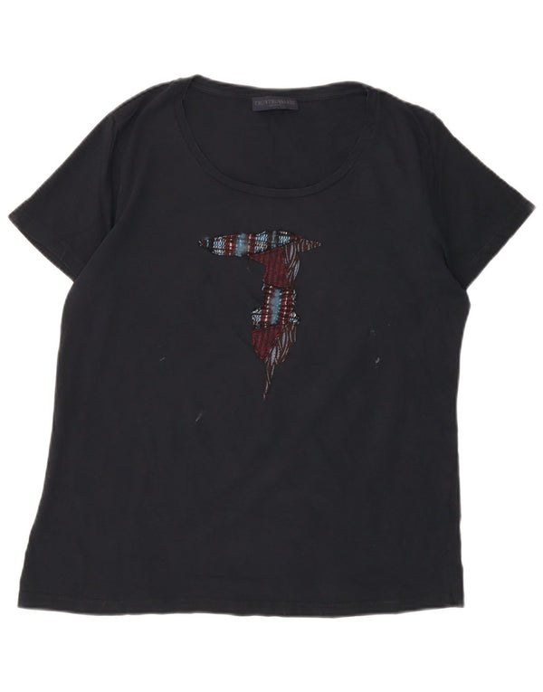 TRUSSARDI T-shirt grafica da donna Top UK 16 Large in cotone nero