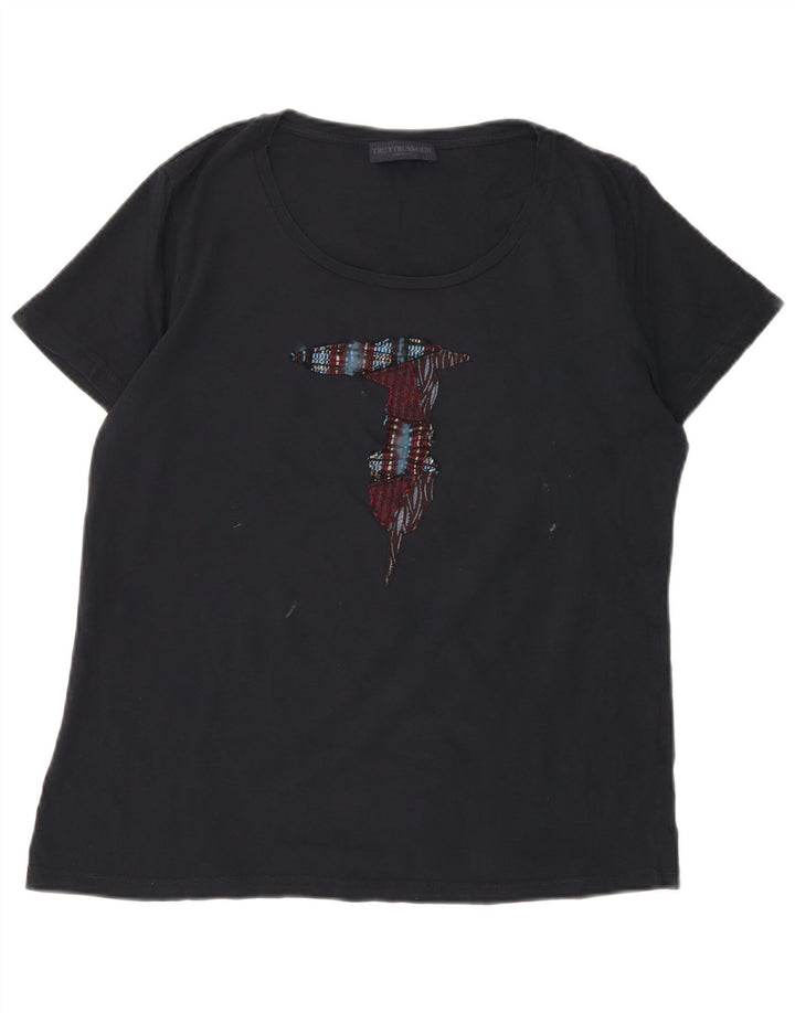 TRUSSARDI T-shirt grafica da donna Top UK 16 Large in cotone nero