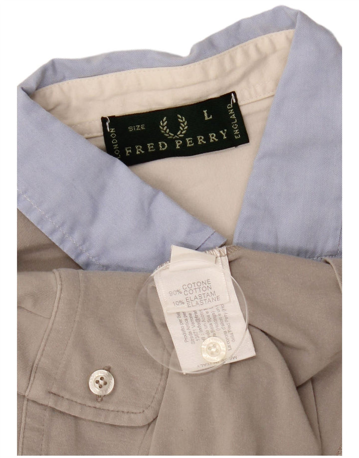 FRED PERRY Polo da uomo a maniche lunghe grande in cotone color block grigio