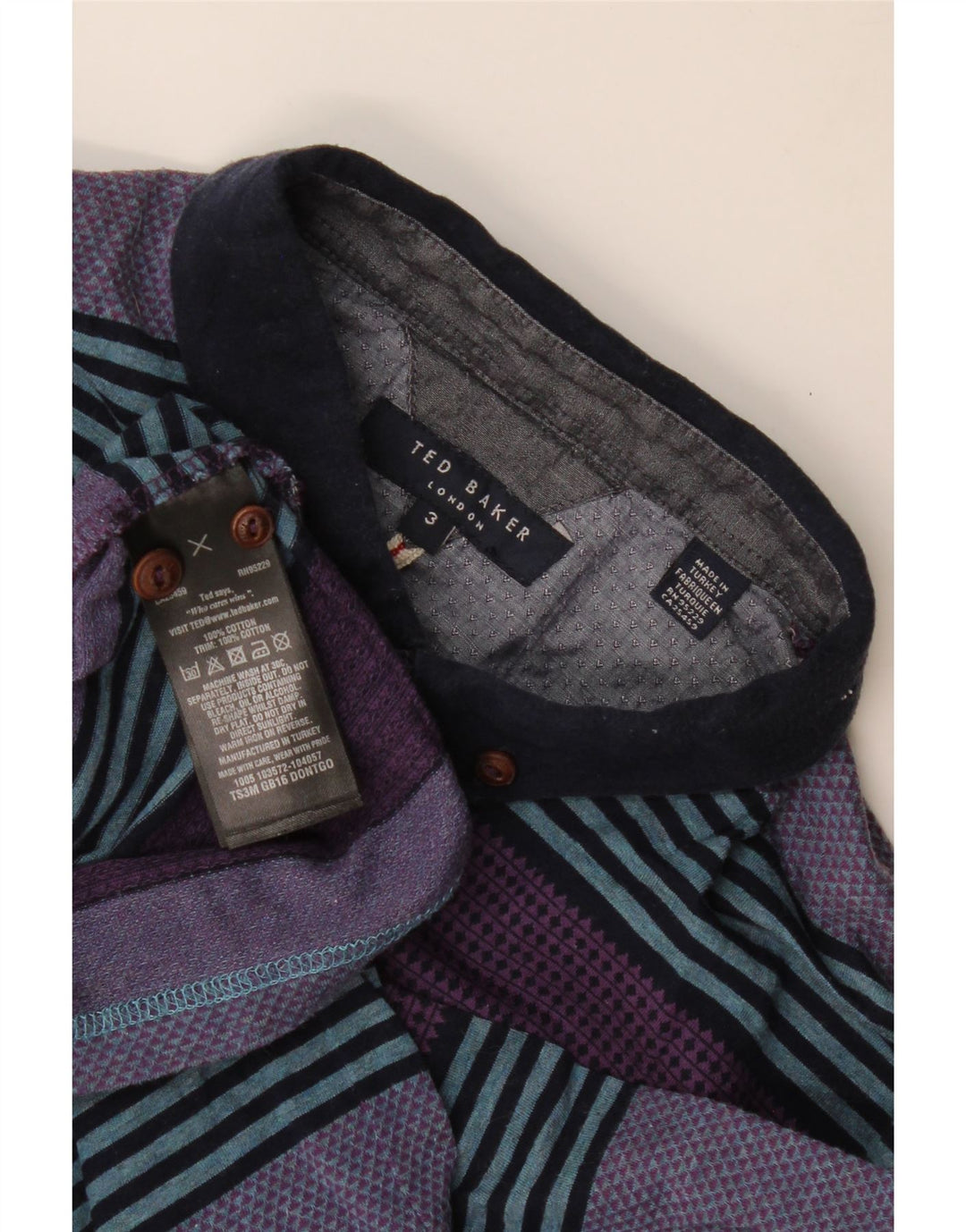 Polo da uomo Ted Baker taglia 3 in cotone a righe viola medio