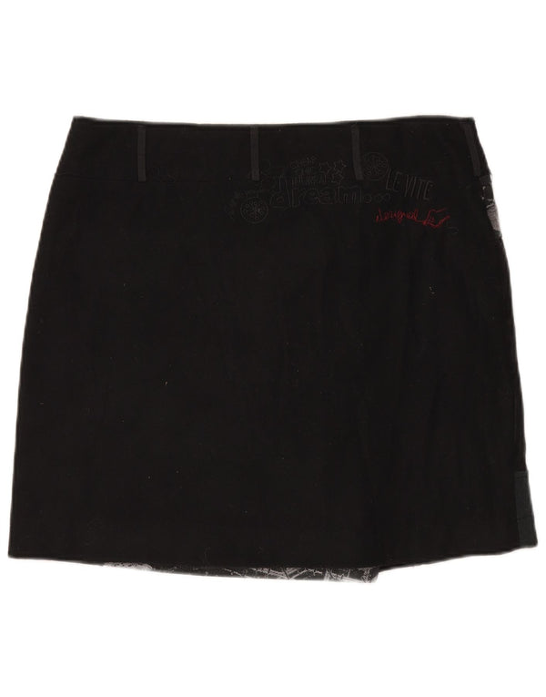 Desigual Mini Gonna a portafoglio da donna EU 44 XL W35 Lana patchwork nera